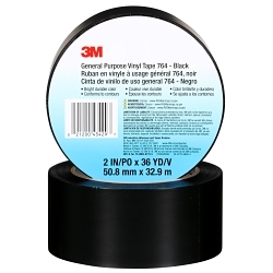 3M™ 7000028962 764 General Purpose Tape, 36 yd L 2 in W, 5 mil THK, Rubber Adhesive, Vinyl Backing, Black