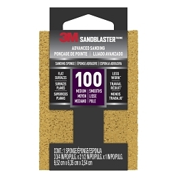 3M™ 7000047820 Advanced Bare Surface Sanding Sponge, 3-3/4 in OAL x 2-1/2 in OAW x 1 in THK Overall, 100 Grit, Medium Grade