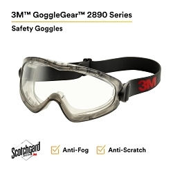 3M™ 7010302104 2890 Non-Vented Sealed Safety Goggles, Anti-Fog/Anti-Scratch Clear, Yes % UV Protection, Elastic Strap, ANSI Z87.1-2015