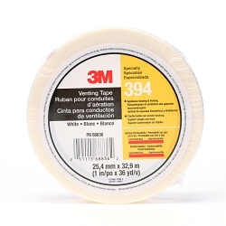 3M™ 7010335135 394 Vent Tape, 36 yd L 1 in W 4 mil THK, White
