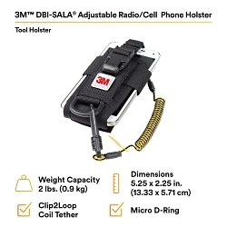 3M DBI-SALA Fall Protection 7100157155 Python Safety® Adjustable Combo Holster Phone, 2 lb Load, Black, For Use With Belt or Harness Attachment