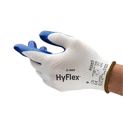 Ansell 103348 11-900 Gloves, 7, Nitrile, Blue/White, Knit Wrist Cuff, Resists: Abrasion/Cut/Oil, Nylon Lining
