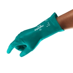 AlphaTec® 114015 Chemical Resistant Glove, 8, Nitrile, Green, Foam Lining, 12 in L, Resists: Chemical, Unsupported Support, Gauntlet Cuff, 14.6 mil THK