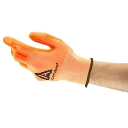 Ansell 113993 Gloves, 9, Nitrile, Orange, Knit Wrist Cuff, Nylon/Spandex Lining