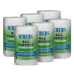 SCRUBS 96580, ALL PURPOSE Cleaning Wipes, 10" x 12" Towels, 72 Towels Per Tub, 6 Tubs