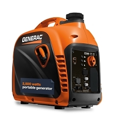 GeneracĀ® 8251 Portable Inverter Generator, 120 V AC, 18.3 A, 2500 W Starting/2200 W Running Power Rating, 98 cc Displacement Engine, 1 gal Fuel Tank