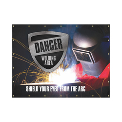 Accuform® PWD102BU ONE-WAY™ Printed Welding Screen, 6 x 8 ft, 14 mil THK, 13 oz/sq-yd Fabric, Translucent Vinyl, Blue