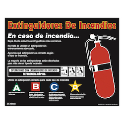 Accuform® Safety Poster™ SP124472SPL Laminated Safety Poster, Spanish, FIRE EXTINGUISHERS IN CASE OF FIRE... (Spanish Only), 17 in L x 22 in W