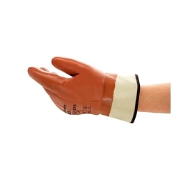 ActivArmr® 205059 23-193 Industrial Grade Gloves, Cut and Sewn Style, 10, Orange/Brown, Safety Cuff, PVC Coating, Resists: Abrasion, Cotton Jersey Lining