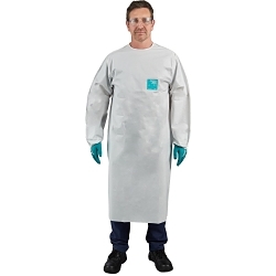 AlphaTec® WH20-B-92-214-02 214 Bound Seam Apron, S, White, Polyethylene, Elastic Wrist Cuff