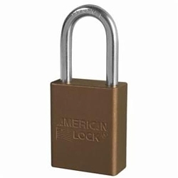 American Lock® A1106BRN Safety Padlock, Different Key, Brown, Anodized Aluminum Body, 1/4 in Dia x 1-1/2 in H x 25/32 in W Polished Chrome Boron Alloy Steel Shackle, Conductive Conductivity