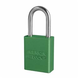 American Lock® A1106GRN Safety Padlock, Different Key, Green, Anodized Aluminum Body, 1/4 in Dia x 1-1/2 in H x 25/32 in W Polished Chrome Boron Alloy Steel Shackle, Conductive Conductivity