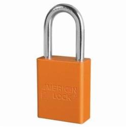 American Lock® A1106ORJ Safety Padlock, Different Key, Orange, Anodized Aluminum Body, 1/4 in Dia x 1-1/2 in H x 25/32 in W Polished Chrome Boron Alloy Steel Shackle, Conductive Conductivity