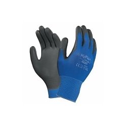 HyFlex® 112077 Gloves, 10, Polyurethane Palm, Black/Blue, Grip Style, Nylon/Polyurethane