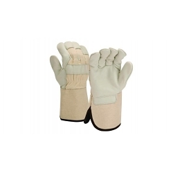 Pyramex® GL1004WL GL1004W Gloves, Work, Gunn Cut/Wing Thumb Style, Grain Cowhide Leather, Tan, Gauntlet Cuff, Polyester Lining
