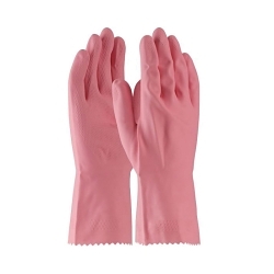 Assurance? 48-L185P/S Medium Weight Chemical-Resistant Gloves, S, Cotton/Natural Rubber Latex, Pink, Flock Lining, 12 in L, Resists: Acids/Ketones/Snag and Tear, Unsupported Support, Pinked Cuff, 18 mil THK