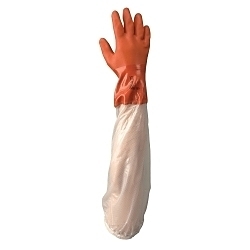 Atlas® by Showa Best 640S-07 Dipped Chemical-Resistant Gloves With Clear Vinyl Sleeve, S, PVC, Orange, Cotton Lining, 26 in L, Resists: Abrasion, Cut, Puncture and Tear, 1.1 mm THK