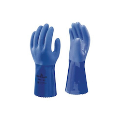Atlas® by Showa Best 660M-08 Dipped Chemical-Resistant Gloves, M, PVC, Blue, Cotton Lining, 12 in L, Resists: Abrasion, Cut, Chemicals, Liquid, Oil, Puncture and Tear, Supported Support, Gauntlet Cuff