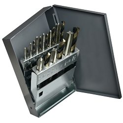 Cle-Line® C21191 1878 Heavy Duty Tap and Drill Set, 18 Pieces, #6-32 to 1/2-13 Tap Thread, #36 to 27/64 in Drill, UNC/UNF Thread, Hand Tap