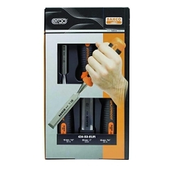 Bahco® ERGO™ BAH434S3EUR Chisel Set With Split-Proof Handle and Cardboard Box, 10, 18 and 25 mm W Tip, 5.51 in L Blade Chisel, 3 Chisels, 3 Pieces