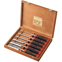 Bahco® ERGO™ BAH434S6-EUR Chisel Set With Split-Proof Handle and Wooden Box, 6, 10, 12, 18, 25 and 32 mm W Tip Chisel, 6 Chisels, 6 Pieces
