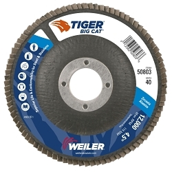 Big Cat? 50803V Close Premium High Density Vending Ready Coated Abrasive Flap Disc, 4-1/2 in Dia Disc, 7/8 in Center Hole, 40 Grit, Coarse Grade, Zirconia Alumina Abrasive, Type 27 Flat Disc