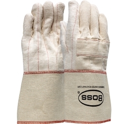 Boss® 1BC40721 2-Ply Hot Mill Gloves, L, White, Rayon Lining, Gauntlet Cuff, Uncoated Coating, 13 in L, 250 deg F Max