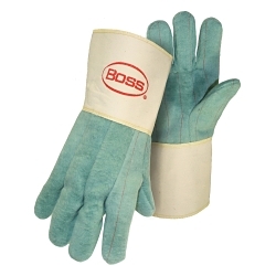 Boss® 1BC43300 2-Ply Hot Mill Gloves, L, Cotton, Green, Rayon Lining, Gauntlet Cuff, 13 in L, Resists: Heat