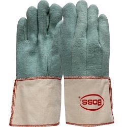 Boss® 1BC43300 2-Ply Hot Mill Gloves, L, Cotton, Green, Rayon Lining, Gauntlet Cuff, 13 in L, Resists: Heat