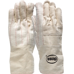 Boss® 1JC3018 Heavy Weight Hot Mill Gloves, L, Cotton, Natural, Burlap Lining, Gauntlet Cuff, 12-1/2 in L, Resists: Heat