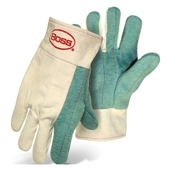 Boss® 1JC3027 3-Ply Durable Hot Mill Gloves, L, Cotton, Green/Natural, Burlap Lining, Band Top Cuff, 10-3/4 in L, Resists: Heat