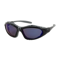 Bouton® 250-50-0426 Fuselage™ 250-50 Dual Lens Safety Glasses With Temples and Elastic Headband Strap, Anti-Fog, Blue Mirror Lens, Full-Frame Frame, Black/Gray, Nylon/Foam Lined Frame, Polycarbonate Lens, ANSI Z87.1+, CSA Z94.3