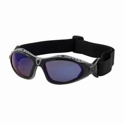 Bouton® 250-50-0426 Fuselage™ 250-50 Dual Lens Safety Glasses With Temples and Elastic Headband Strap, Anti-Fog, Blue Mirror Lens, Full-Frame Frame, Black/Gray, Nylon/Foam Lined Frame, Polycarbonate Lens, ANSI Z87.1+, CSA Z94.3