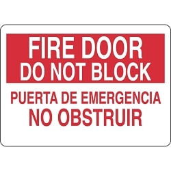 Brady® 124176 Bilingual Non-Reflective Rectangular Fire Door Sign, No Header, 7 in H x 10 in W, White on Red, B-401 Polystyrene, Fastened Mount