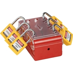 Brady® 149172 Ultra Compact Portable Group Lockout Box, 12 Padlocks, Red, 5.7 in H x 4 in W x 2.7 in D, Wall Mount, 3 Key Hooks