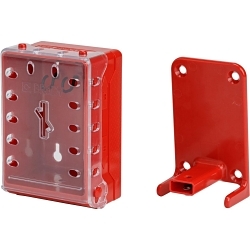 Brady® 149173 Ultra Compact Portable Group Lockout Box, 12 Padlocks, Red, 5.7 in H x 4 in W x 2.7 in D, Wall Mount, 3 Key Hooks