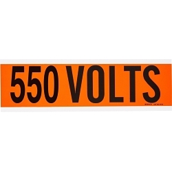 Brady® 44116 A Style Rectangular Removable Rubber-Based Adhesive Conduit and Voltage Marker, 9 in W x 2-1/4 in L, 550 VOLTS Legend, Black Legend, Orange Background, B-498 Vinyl Coated Fabric