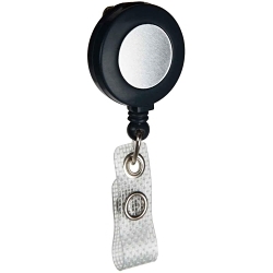 Brady® 95075 Retractable Round Case Badge Holder, Heavy Duty Nylon Cord/Plastic Reel/Vinyl Strap, Black