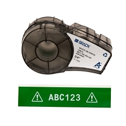 Brady® M21-750-595-GN BPM®21 Label Marker Cartridge, 21 ft L x 3/4 in W, For Use With BMP® 21 PLUS Portable Label Printers, IDPAL™ and LABPAL™ Handheld Label Maker, B-595 Vinyl, White on Green