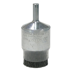 Burr-Rx® 86104 Stem Mount End Brush, 1 in Dia Brush, Crimped, 0.026 in Dia Filament/Wire, Ceramic Fill, 1/4 in L Trim