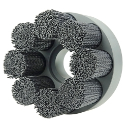 Bore-Rx™ 86113 Crimped Round Shell Mill Holder Straight Disc Brush, 4 in Dia Brush, 1-1/4 in Center Hole, 0.043 in Dia Filament/Wire, Ceramic Fill