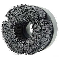 Bore-Rx™ 86114 Crimped Maximum Density Shell Mill Holder Straight Disc Brush, 4 in Dia Brush, 1-1/4 in Center Hole, 0.055 in Dia Filament/Wire, Nylon/Silicon Carbide Fill