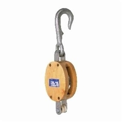 Campbell® 7209803 3001J Single Regular Painter's Staging Block With Becket and Long Loose Hook, Manila Rope Cable, 3/4 in, 1800 lb Load, 1/2 in ID x 3-1/2 in OD