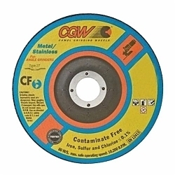 CGW® 35616 Flat Depressed Center Wheel, 4-1/2 in Dia x 1/8 in THK, 7/8 in Center Hole, 24 Grit, White Aluminum Oxide Abrasive