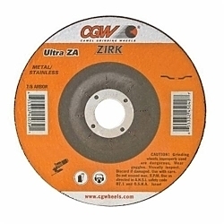 CGW® 35624 Flat Depressed Center Wheel, 4-1/2 in Dia x 1/4 in THK, 7/8 in Center Hole, 24 Grit, Zirconia Alumina Abrasive