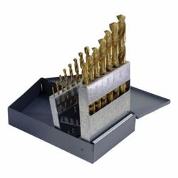 Chicago-Latrobe® 41797 150ASP-TN Heavy Duty Jobber Length Drill Set, 1/16 in Min Drill Bit, 1/2 in Max Drill Bit, 135 deg Drill Point Angle, 15 Pieces, HSS, TiN Coated