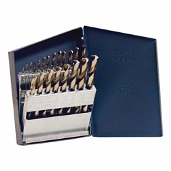Chicago-Latrobe® 41799 150ASP-TN Heavy Duty Jobber Length Drill Set, 1/16 in Min Drill Bit, 3/8 in Max Drill Bit, 135 deg Drill Point Angle, 21 Pieces, HSS, TiN Coated
