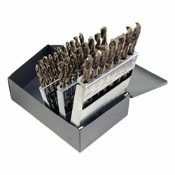 Cleveland® C00986 2213 Heavy Duty Jobber Length Drill Set, A Min Drill Bit, Z Max Drill Bit, 135 deg Drill Point Angle, 26 Pieces, M42 HSS-Co 8, Gold/Straw