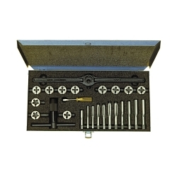 Cle-Line® C00528 Tap and Die Set, 25 Pieces, 1/4-20 to 1/2-20 Tap Thread, 1/4-20 to 1/2-20 Die Thread, UNC/UNF Thread, Round Die, Maintenance Hand Tap