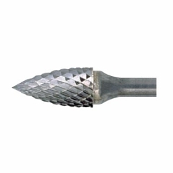Cle-Line® C17483 1849 Metric Carbide Burr, Pointed End, Tree Head, 6 mm Dia Head, 15.9 mm L of Cut, 50.8 mm OAL, Double Cut
